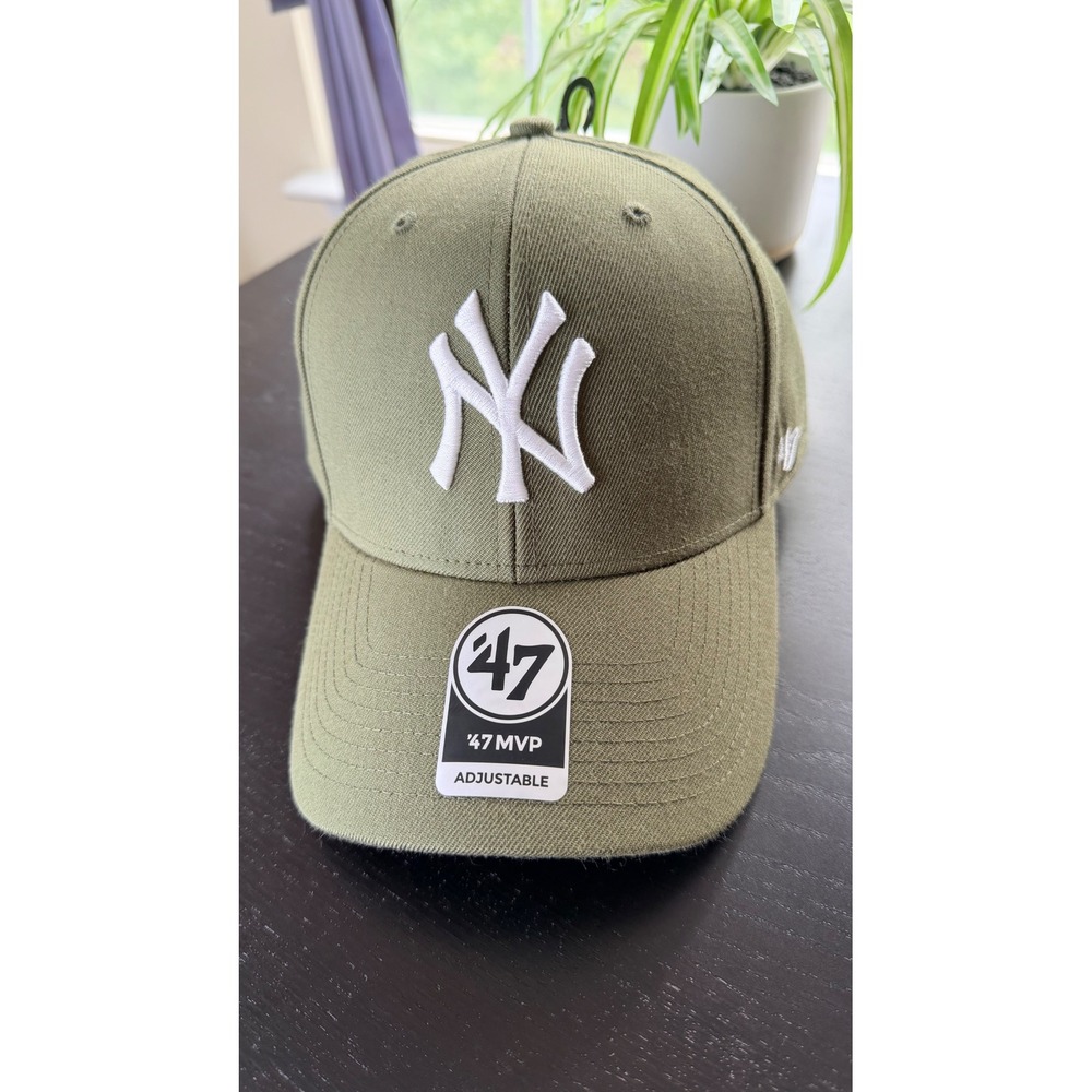 New York Yankees MVP Adjustable Hat Olive Green White NY Logo Cap
